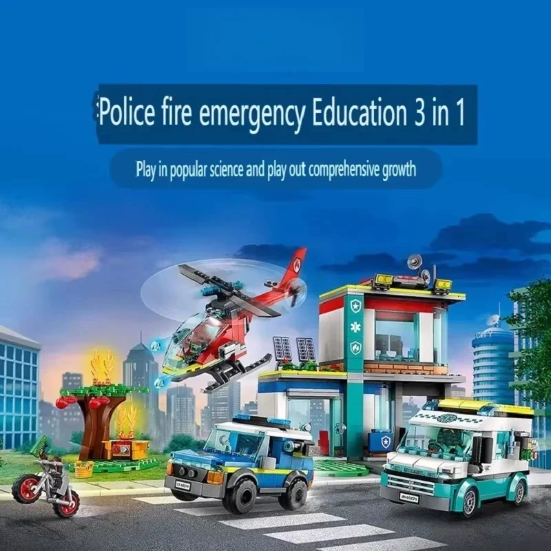 مجموعات متوافقة مع سلم إطفاء من سلسلة المدينة شاحنة هليكوبتر مرآب محطة إطفاء لعبة مكعبات نموذج إبداعي هدايا للأطفال 60110