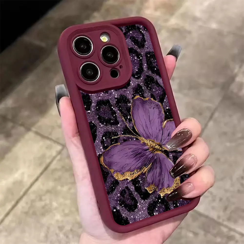 Coque en silicone pour iPhone 18 17 16 13 12 11 15 14 Pro Xs Max Mini 8 7 Plus XR 17e 16e X, motif papillon et léopard, anti-chute