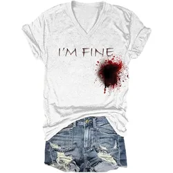 I'M Fine Bloody T Shirt Shirt With Blood Shirt Blood Splatter Shirt Bloody Halloween Im Fine Costume Work Shirts Women Summer