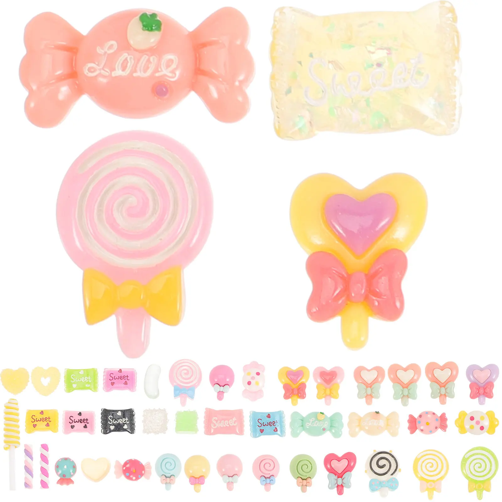 50Pcs Resin Charms Bulk Set Lollipop Nougat Shapes Candy Hair Clips DIY Accessories Stress Relief DIY Hair Accessories