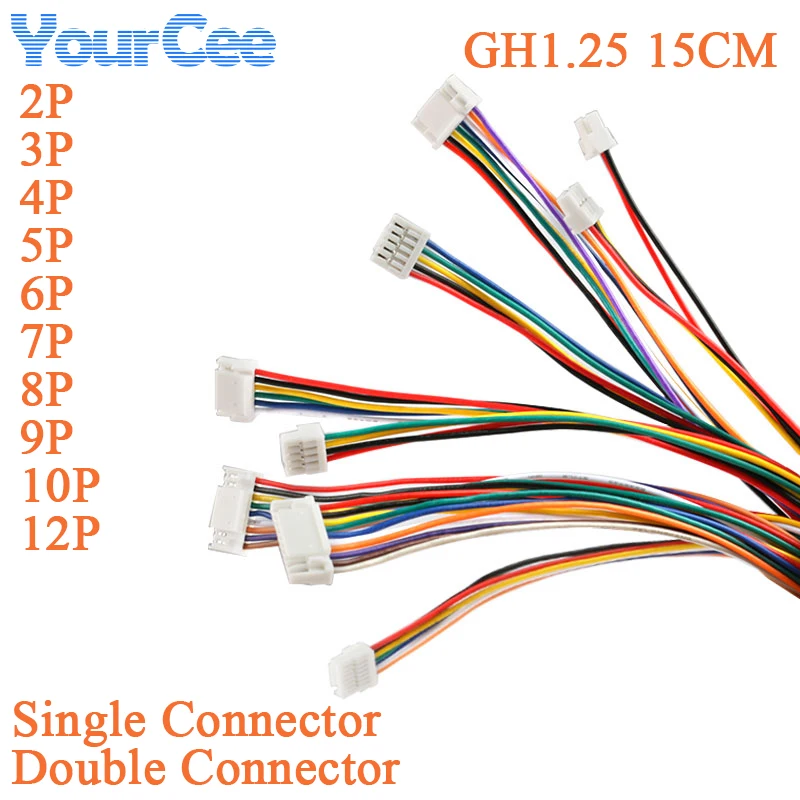 5Pcs GH 1.25MM Wire Cable Connector JST 2P/3P/4P/5P/6P/7P/8P/9P/10P/12P Pin Micro Male Connector Jack Plug Connectors 15CM 28AWG