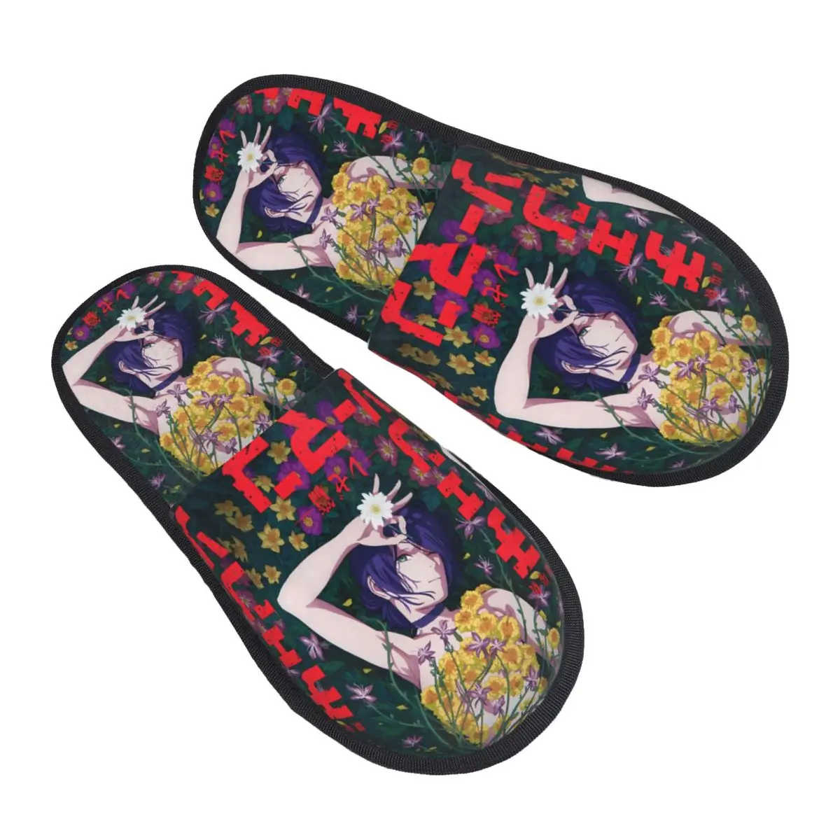 Winter House Slippers Chainsaw Man Reze Accessories Household Fur Slides Slippers Living Room Anime Movie Cozy Non-skid Slides