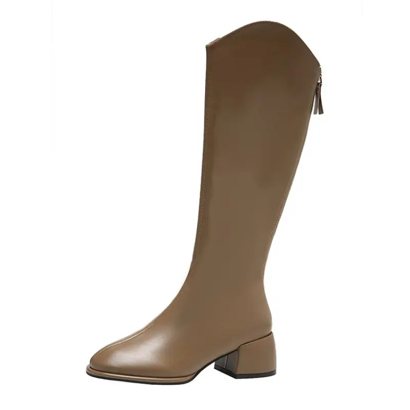 2024 New High Quality Women Boots Fashion Knee High Boots Thick Heel Ladies Long Slip on Autumn Winter Shoes Woman Length 34-43