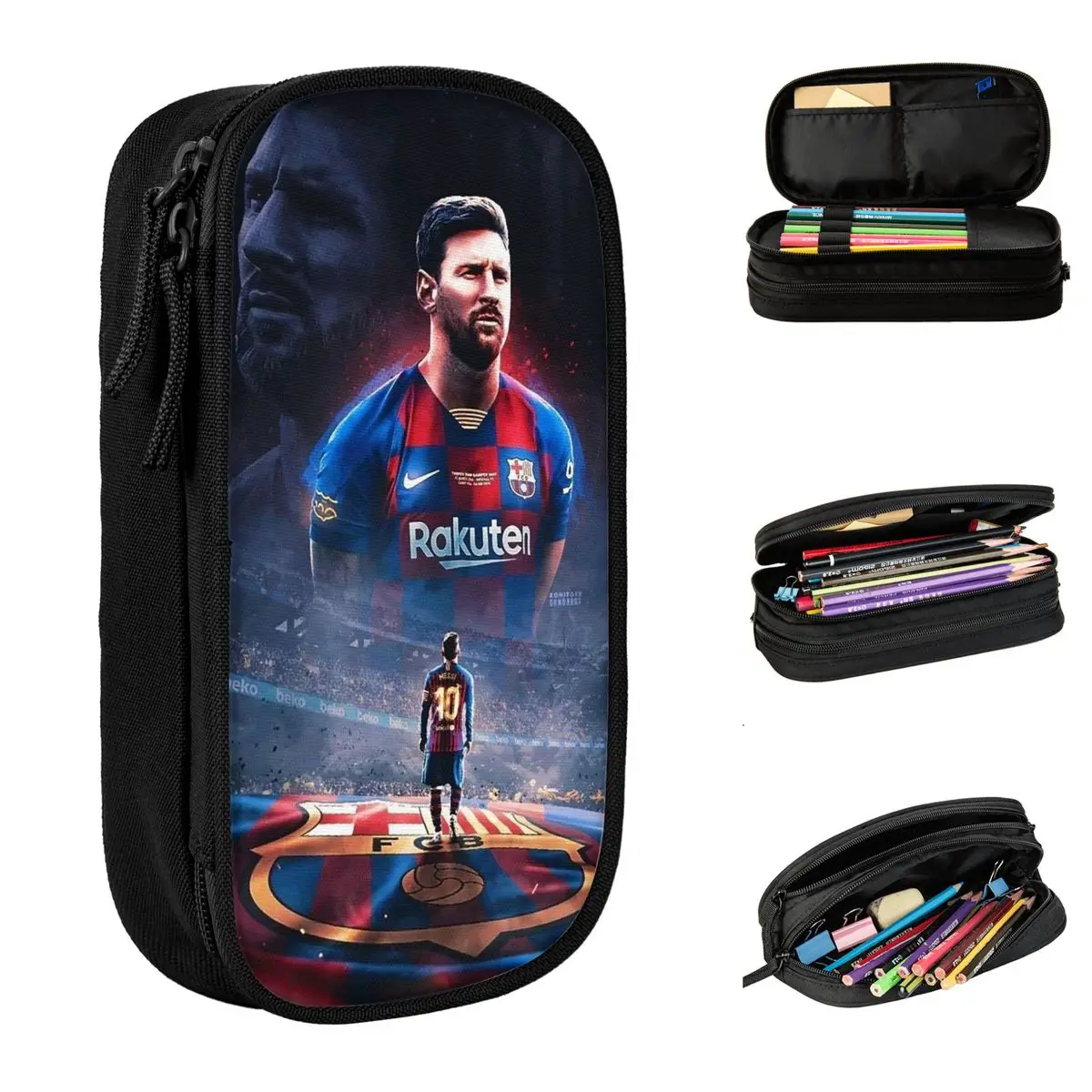 

Football Messied Merch Pen Box Double Layer Large-capacity Office Messi Accessories Soccer Pencilcase Birthday Gift