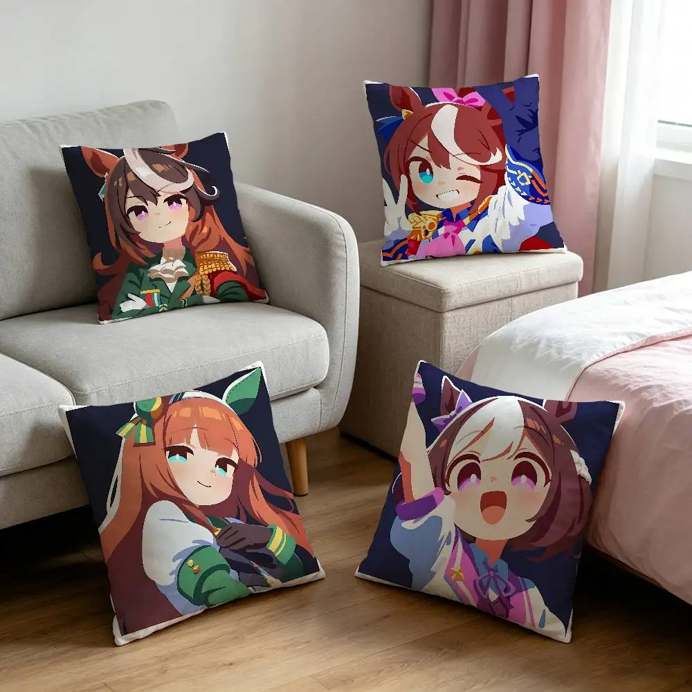 Cute U-uma M-musumeS Kawaii Customizable Square Pillowcases, Stylish And Soft, Perfect For Beds, Cars, And Sofas.