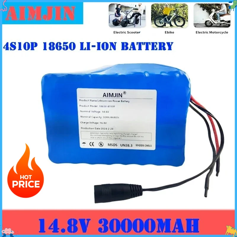 Original battery 14.8V Lithium 4S10P Battery Pack 30000mAh 444Wh with 50A BMS for Inverter Smart Robot High-power Equipment Etc