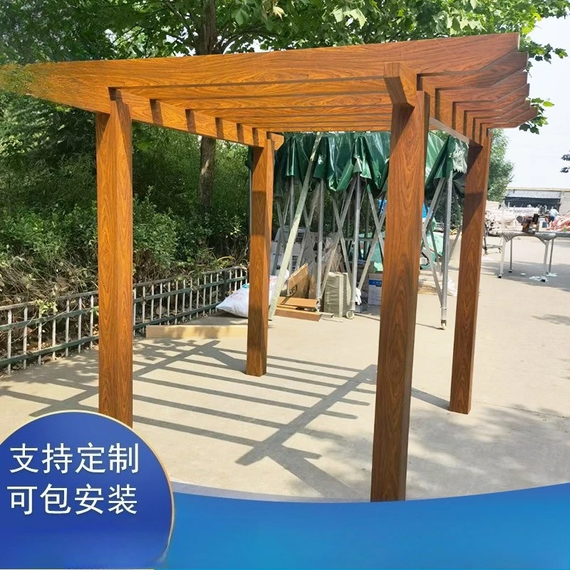 Community aluminum alloy grape stand imitation wood grain flower stand climbing vine frame courtyard garden pavilion corridor