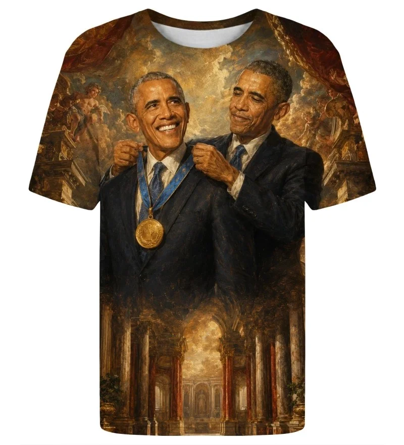Men Retro Baroque Oil Painting 3D Print T-shirt, Fun Background Pattern T-shirt, Retro Art Short-Sleeve Top, Party Holiday Gift