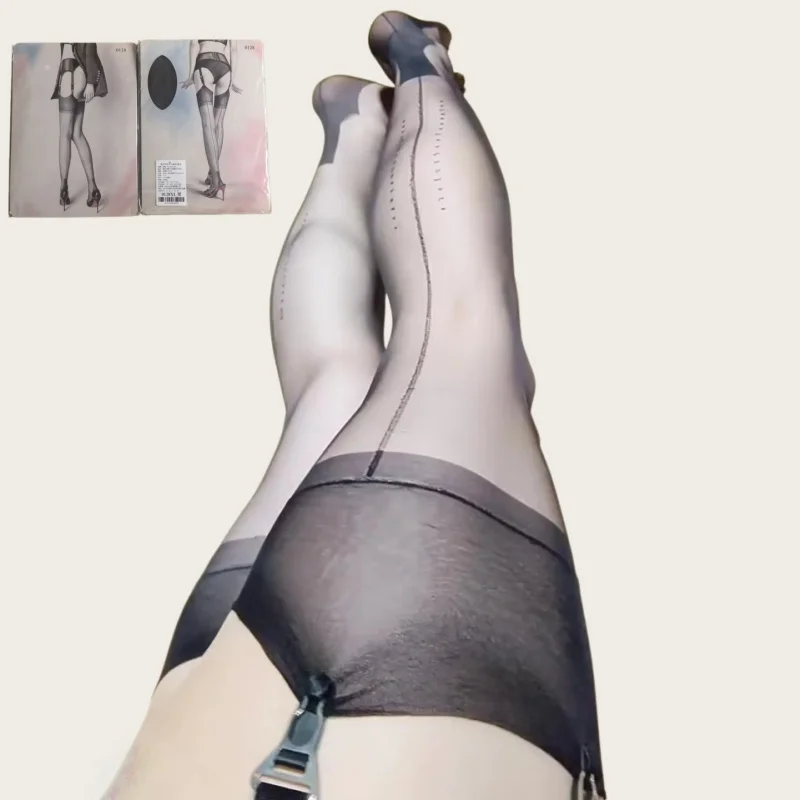 2 Größen 100% Nylon Superlange Strümpfe Damen Fußförmige Oberschenkelhohe Strümpfe mit Rückennaht Nachtclub Sexy Strumpfhalter Strumpfwaren