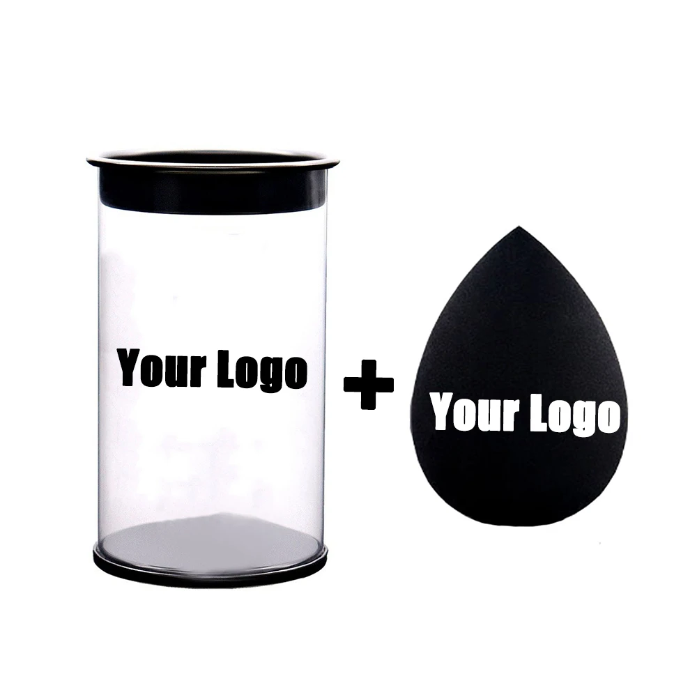 50pcs Custom Logo Black Beauty Egg Cosmetic Blender with box Private Label Latex Free Clear Box Sponge