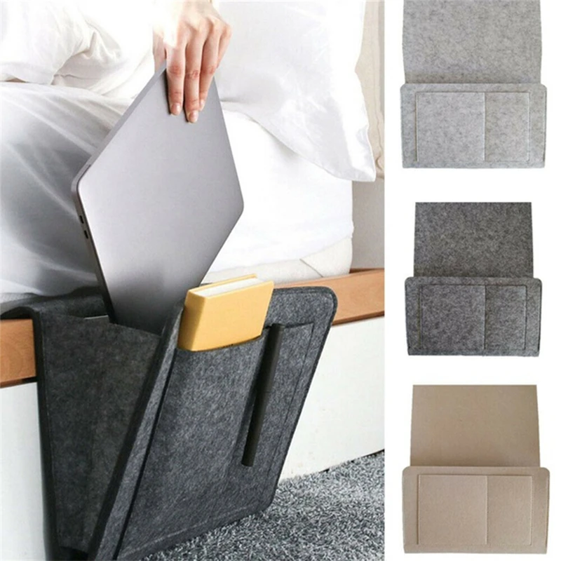 1Pc Felt Bedside Storage Bag Hanging Cabinet Storage Organizer Bed Holder Pocket Sofa Side TV Remote Control Book Sundries Pouch