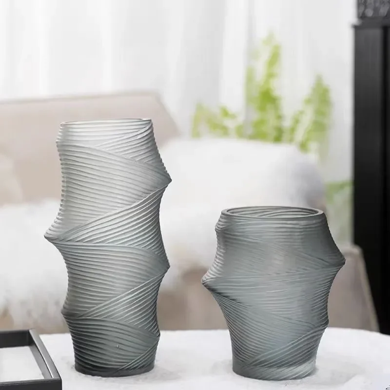 Modern Luxury Irregular Glass Vase Handmade Engraved Flower Pot Home Decor Living Room Table Centerpiece Ornament Wholesale