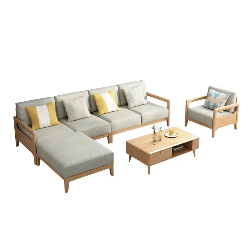 

Nordic solid wood sofa combination, modern simple corner fabric sofa