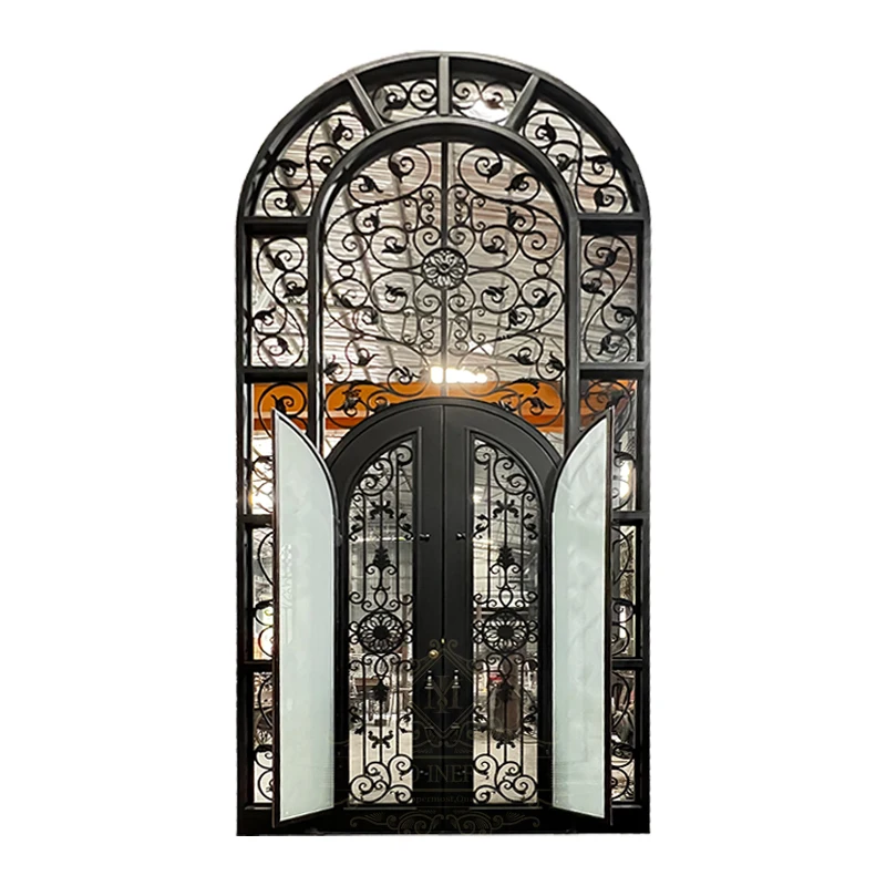 Portes en fer forgé à double sécurité, style européen de luxe, extérieur en verre du Guatemala, autres portes principales, entrée avant pour maisons