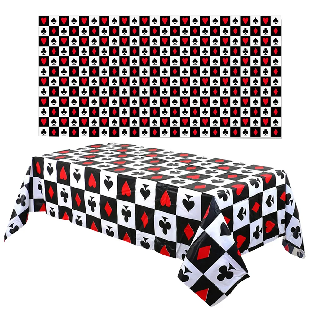 Poker Tablecloth Casino Theme Decorations Las Vegas Table Cover Casino Table Runner Playing Card Birthday Party Favors Supplies