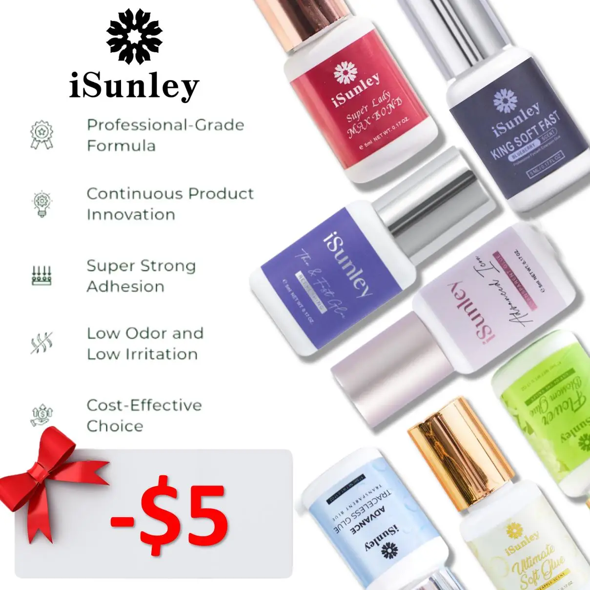 Isunley Catalyst-Free Latex Free Lash Adhesive Speed 0.5-1s  Magnetic Glue Strong Hold Eyelash Extension Glue Customer Health