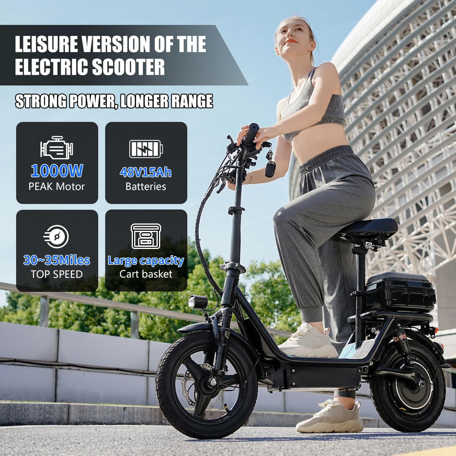 ASKGO Adult Electric Scooter with Detachable Seat, 14