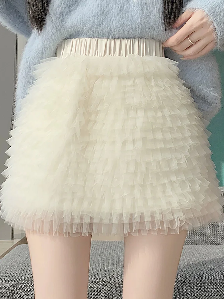 

Sweet Mesh Mini Skirts Women High Waist Sexy Slim A Line Skirts Spring Summer Korean Vintage Female Preppy Style Elegant Skirt