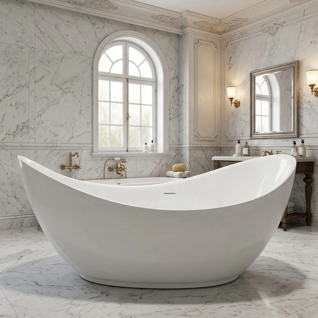 a*-New Bathtub for 2 People Freestanding Adult Stand Alone Deep Soaking Bathtub Tub Bathroom Freestanding White Acrylic.