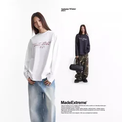 MADEEXTREME Pure Cotton Simple Round Neck Long-sleeved T-shirt Harajuku Oversized T Shirt