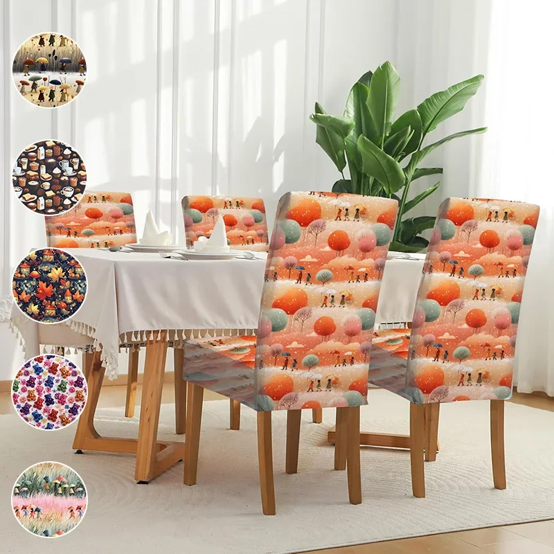 Elastic dining chair cover, fairy tale wind umbrella villain bread pattern, removable and washable household dining chair cover