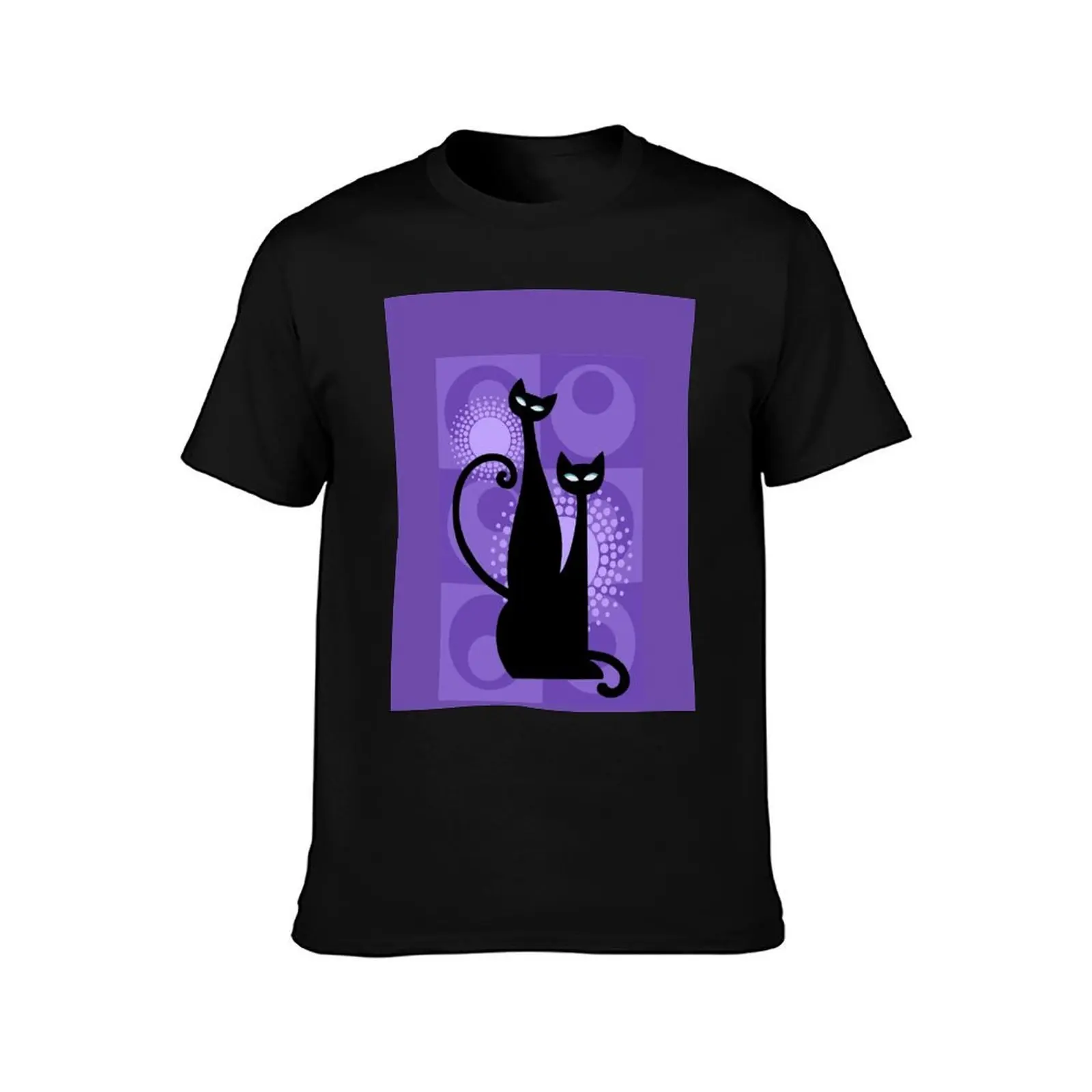 Purple Paradise Atomic Age Black Kitschy Cats T-Shirt blue archive cheap stuff tshirts for men