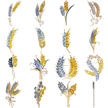 トレンディなラインストーン小麦耳ブローチ女性のためのウクライナ小麦ピンエナメル植物バッジオフィスパーティー友人ギフトアクセサリー