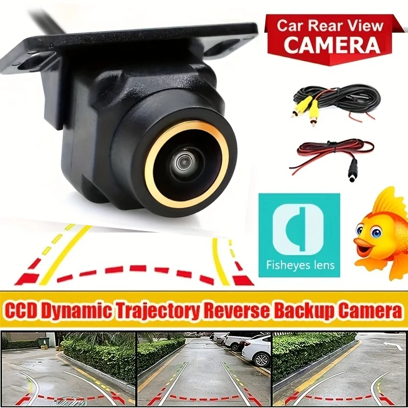 [Dynamic Trajectory HD Reverse Backup Camera ]170° Fisheye CCD Lens Full Color for SUV Pickup Camper Tractor Van Truck RV