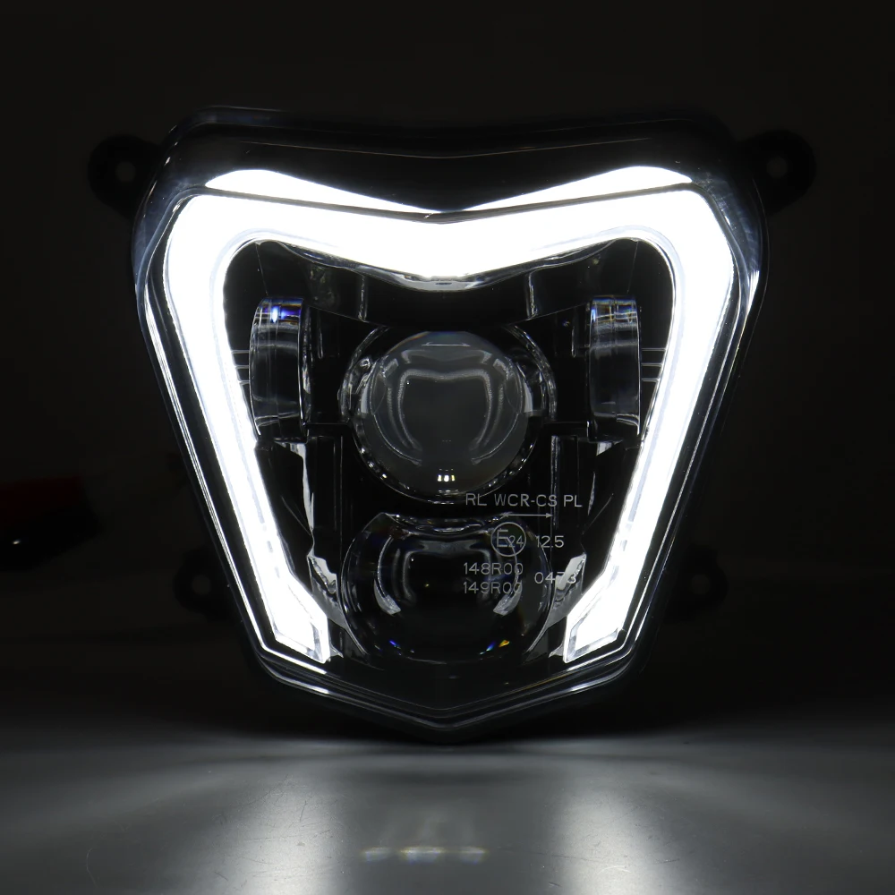 For KTM Motorcycle Duke 690 690R LED Headlights Hi/Lo Beam White Halo Headlight E-Mark Headlamps