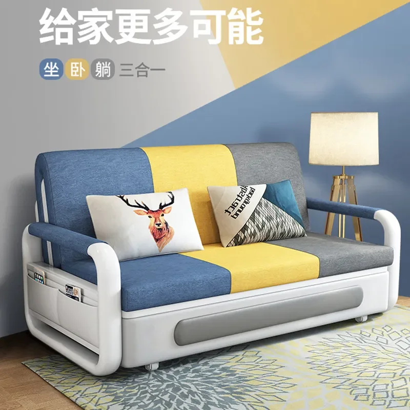 Fabric Sofa Bed for Balcony Single Double Seating Integrated Dual Purpose Small Apartment Multi Functional Telescopic Bed