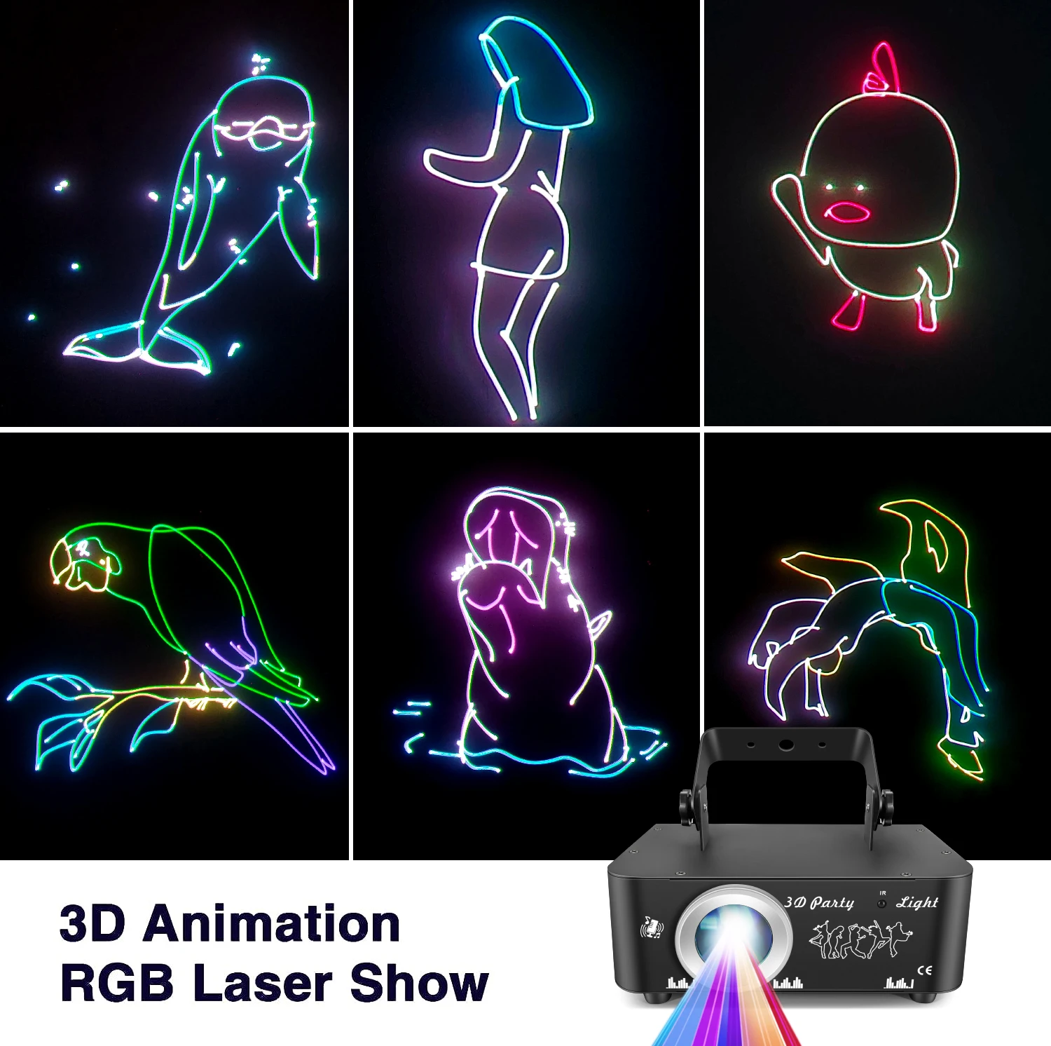 500MW RGB Animation Laser Light DMX Beam Scanner Laser Light Projector 3D Lazer Light for DJ Disco Bar Club Party Wedding Show