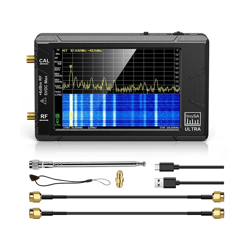 Tinysa-analizador de espectro Ultra portátil, generador de RF de 4,0 pulgadas, frecuencia pequeña 2 en 1100kHz a 5,3 Ghz, Cables SMA