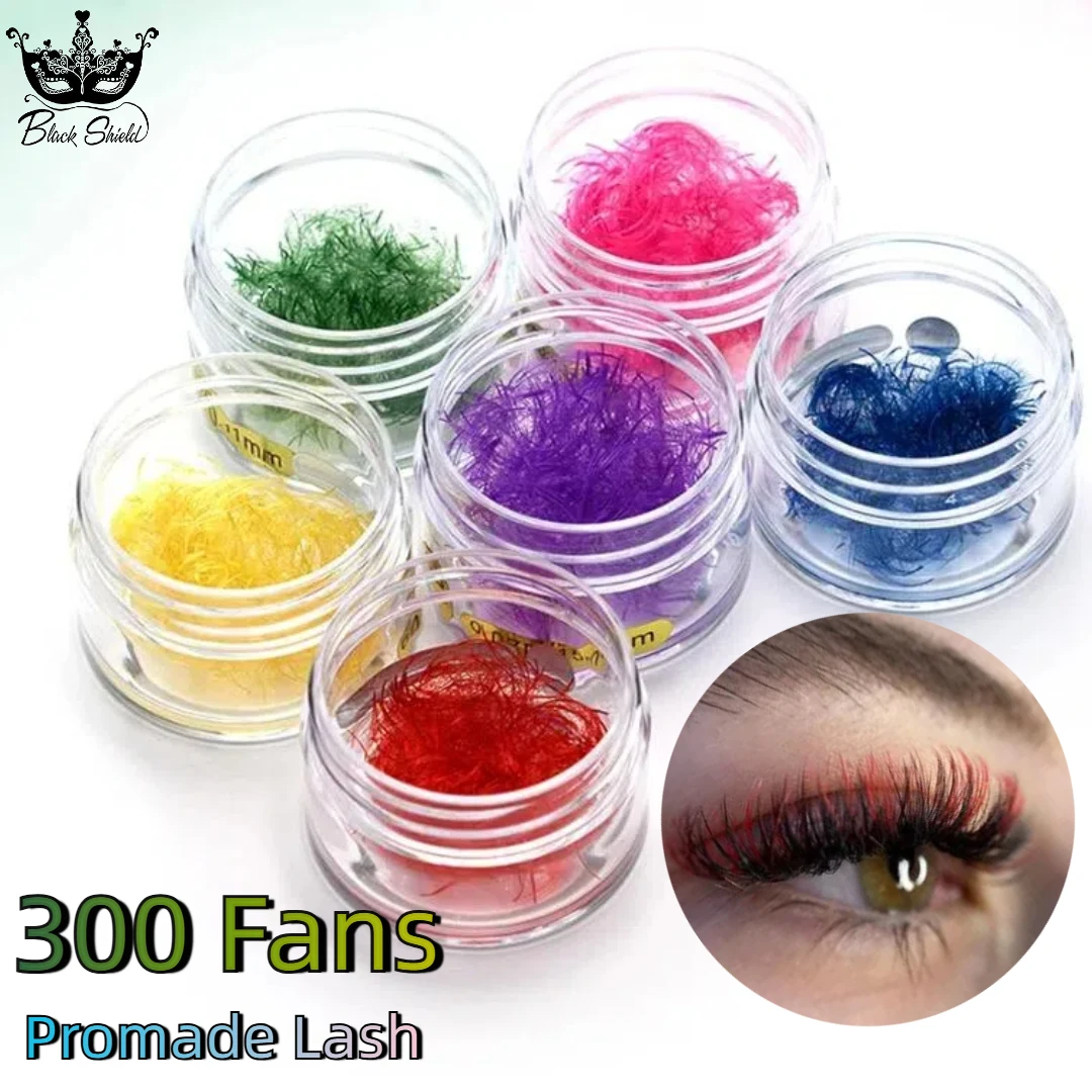 Black Shield 300Fans Pointed Base  Colored 0.07 Thickness  Promade Volume Fans Colorful Loose Fans Eyelashes Extension Makeup