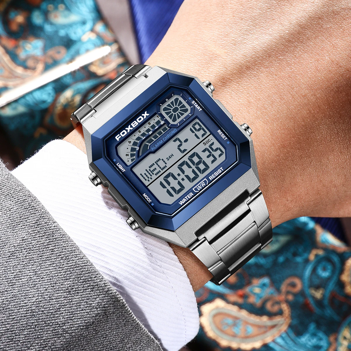 FOXBOX Luxury Men's Watches Digital LED Luminous Date Electronic Wristwatch Waterproof Sports Square Casual Quartz Reloj Hombre