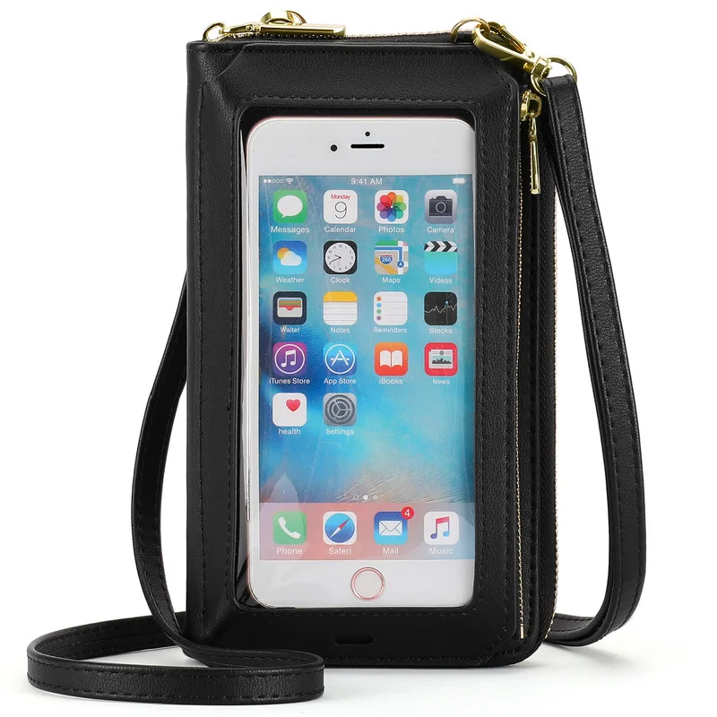 Touchscreen Compatible Women's Crossbody Phone Wallet Multi Functional Mini Transparent Shoulder Bag Purse For Daily