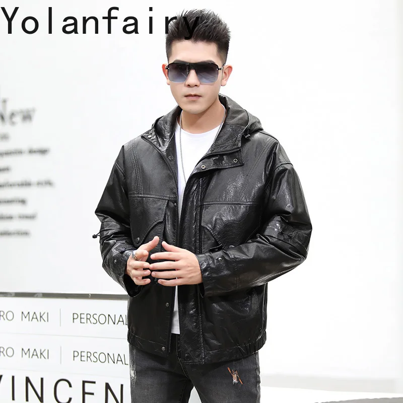 YOLANFARIY Genuine Leather Mens Jackets Gost Skin Winter Coats Men Clothing Short Style Mens Down Jacket Doudounes Loose Fit