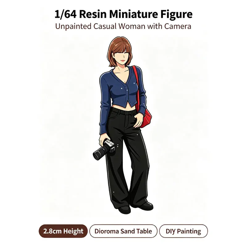 1/64 Scale 2.8cm Unpainted Resin Female Photographer Miniature Figure for Diorama Sand Table DIY Hobby Scene Decoration 1488