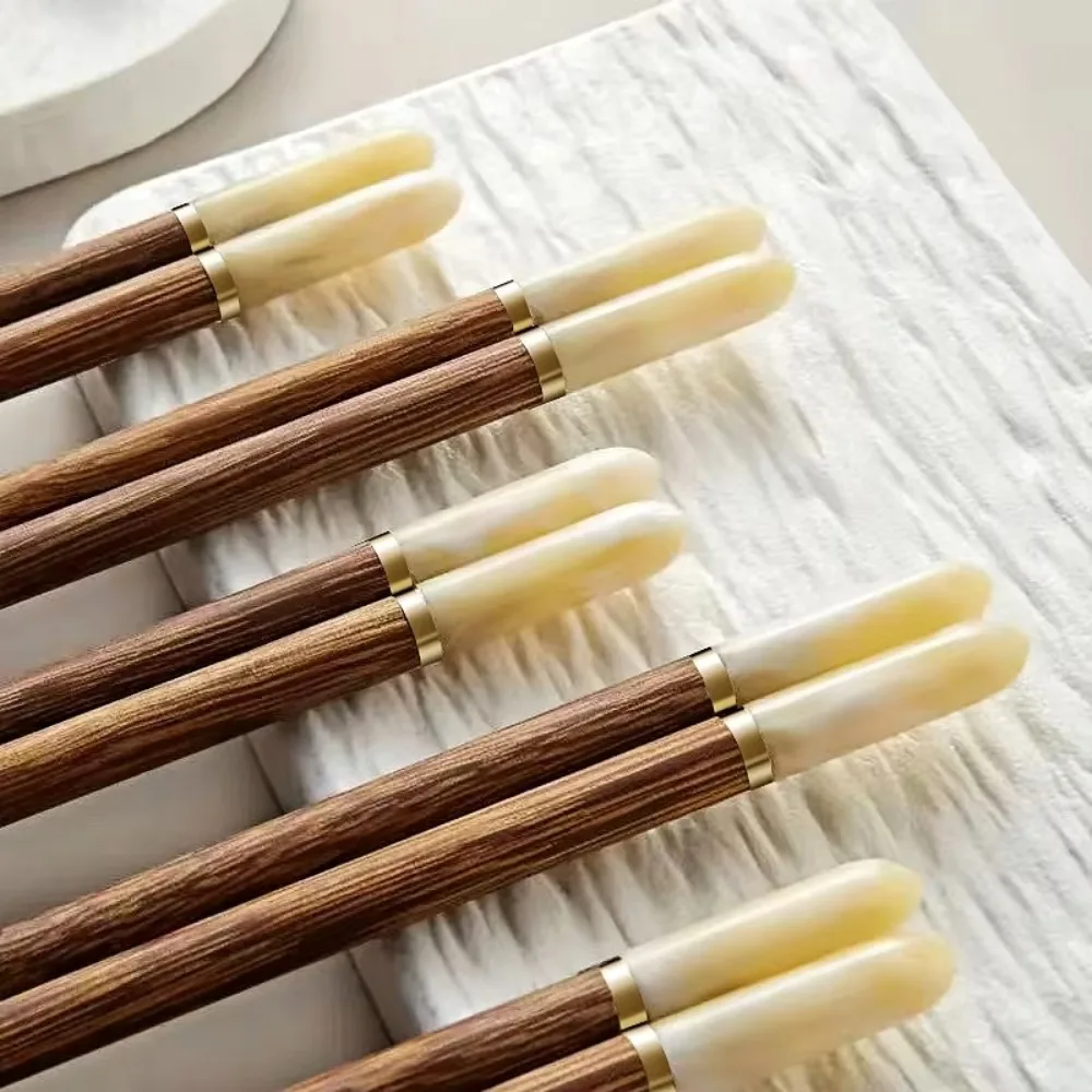 5 Pair Vintage Jade Head Wooden Chopsticks Set Comfortable To Hold Wax Free Chinese Dinning Chopsticks Household