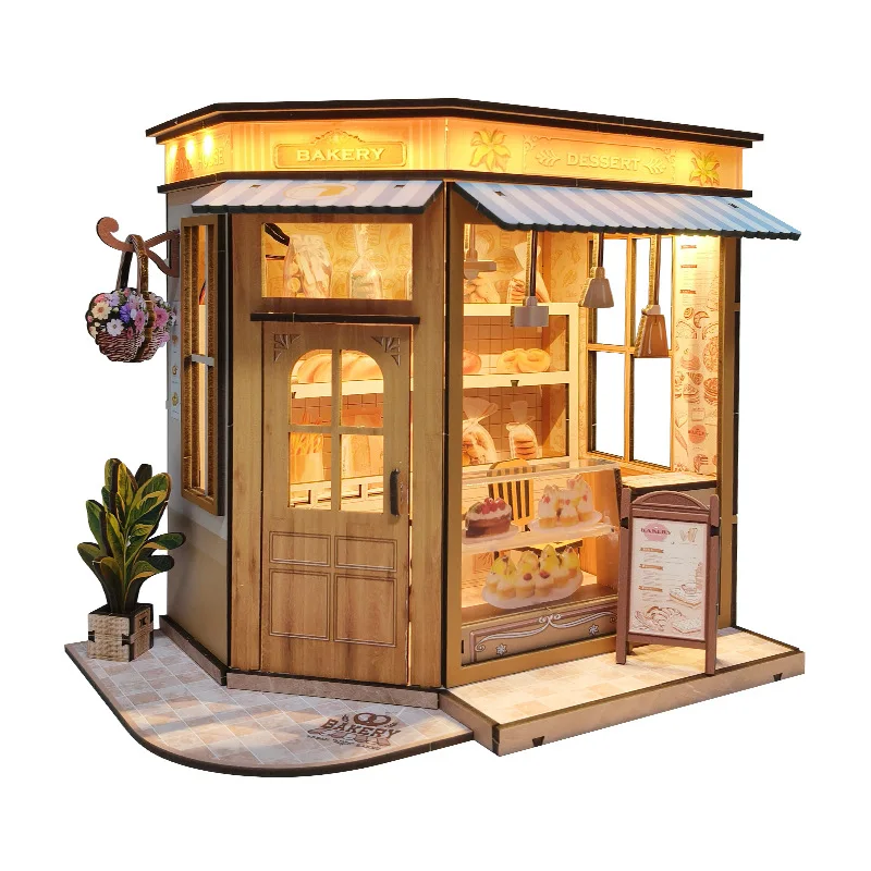 DIY ไม้เบเกอรี่ House Cottage Miniature Building ชุดบ้านตุ๊กตาเฟอร์นิเจอร์ Casa ตุ๊กตาสําหรับของขวัญวันเกิดเพื่อน