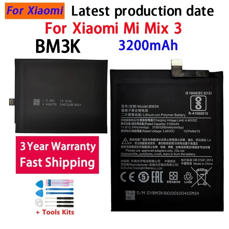 NEW 3200mAh Battery BM3K For Xiaomi Mix3 Mix 3 Mi Mix 3 Mix3 Phone Battery High Quality Batteries Bateria Batterij +Tools