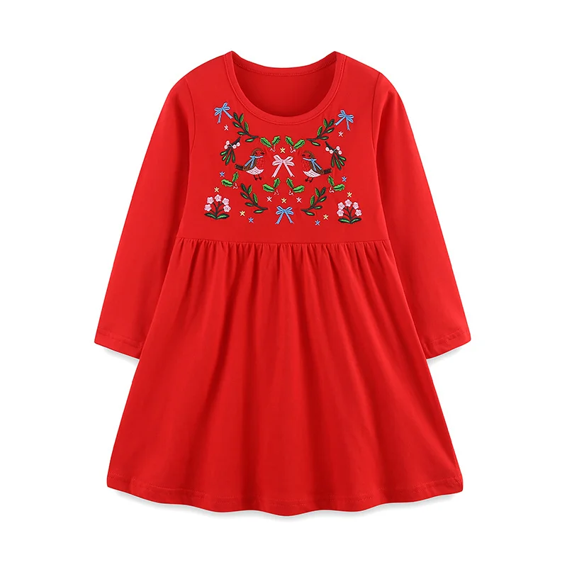 

Jumping Meters 2-7T Cotton Embroidery Princess Girls Dresses Long Sleeve Autumn Spring Baby Clothing Birds Toddler Costume