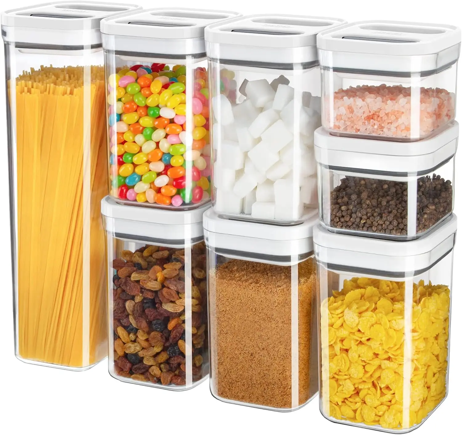 

8-Piece Airtight Food Storage Container Set, BPA-Free Kitchen Pantry Organizers with One-Hand Lids for Cereal and Pasta