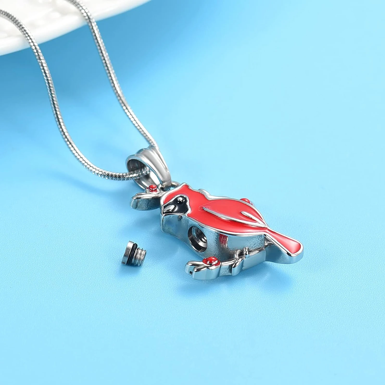 Northern Cardinal Bird Parrot Cremation Urn Jewelry Necklace cremation Jewelry for Ashes Keepsake Pendant Support Customization
