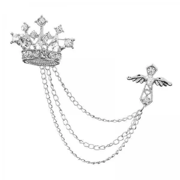 Luxury Crown Brooch Pin Fashionable Rhinestone Badge Jewelry for Birthday Gift Boyfriend Father Wedding