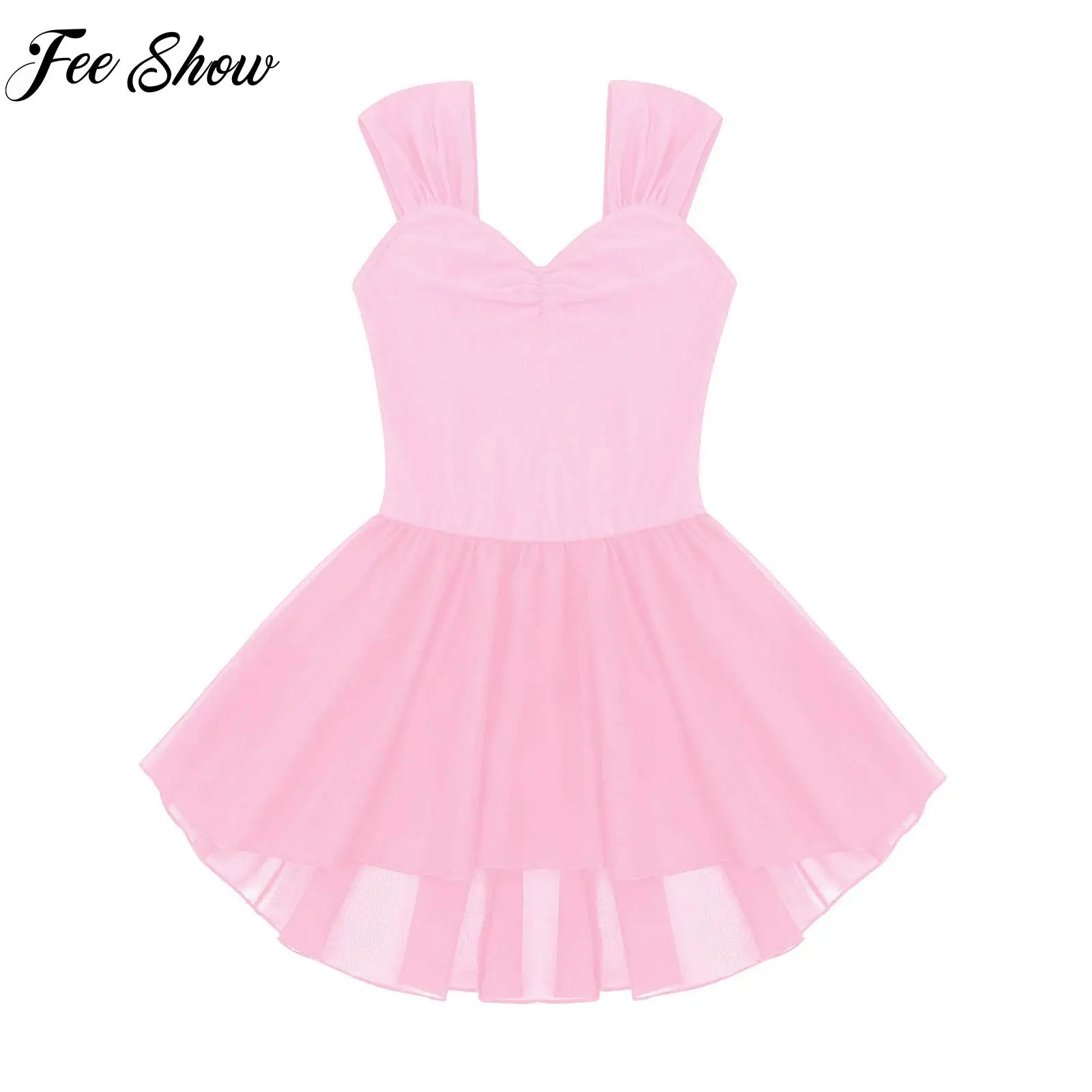 

Kids Ballet Tutu Leotard Dress Ballerina Sleeveless Ruched Dresses Multiple Colors Fairy Tulle Gymnastic Lyrical Dance Costumes