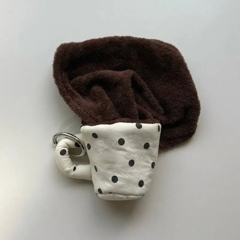 Spill-Proof Coffee Cup Pendant Creative Polka Dot Design Funny Bag Charm for Keychain Purse Decor Gift