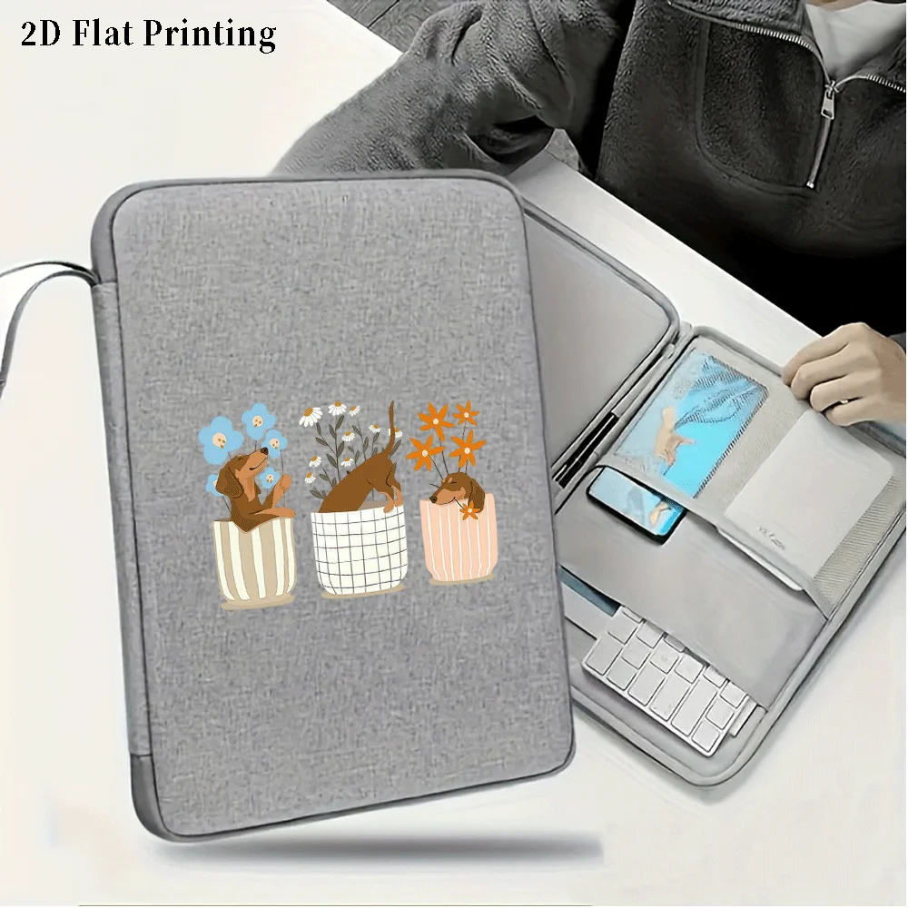 1pc Print Dachshund Potted Plant Shockproof Tablet Sleeve for iPad 10.9/12.9inch Tablet Bag Large Capacity Storage Carrying Case