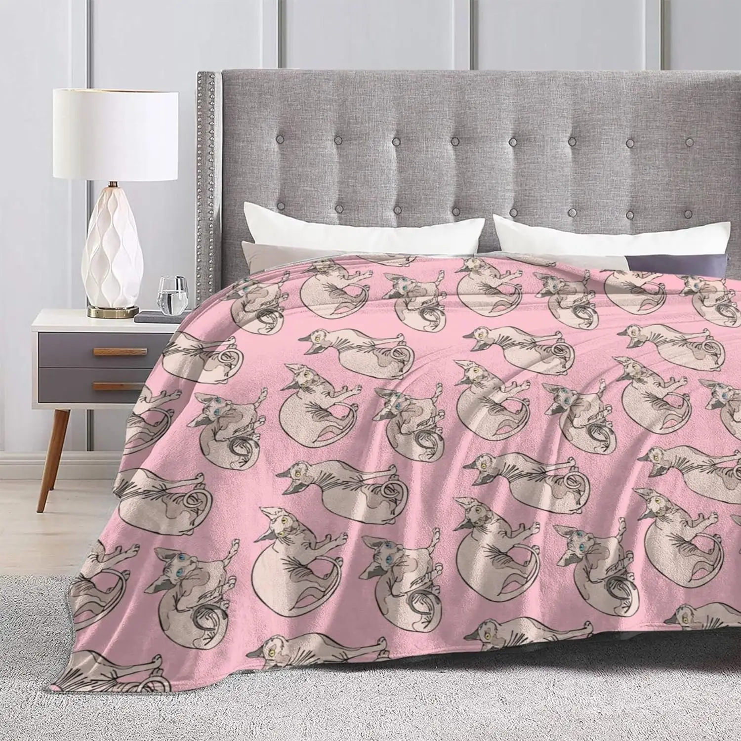 Blanket Ultra Soft Plush Throw Blankets Fluffy Hairless Naked Cats Sphynx Cats Pattern Pink Throw Blanket Gifts for Christamas