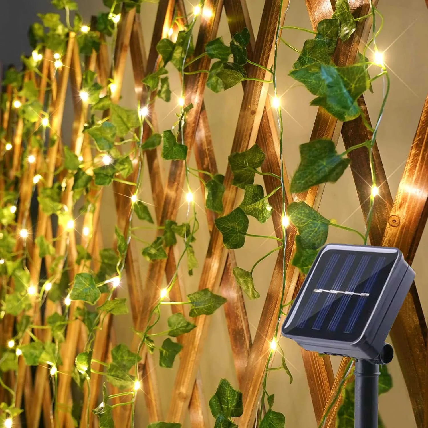 1 Stück/2 Stück 16,4FT/32,8FT Solar-Efeu-Lichterkette für den Außenbereich, IP65 wasserdicht, 50/100 LED-Kunstranken mit Lichtern, künstliche grüne Blätter-Lichterkette für Sichtschutzzaun, Wand,
