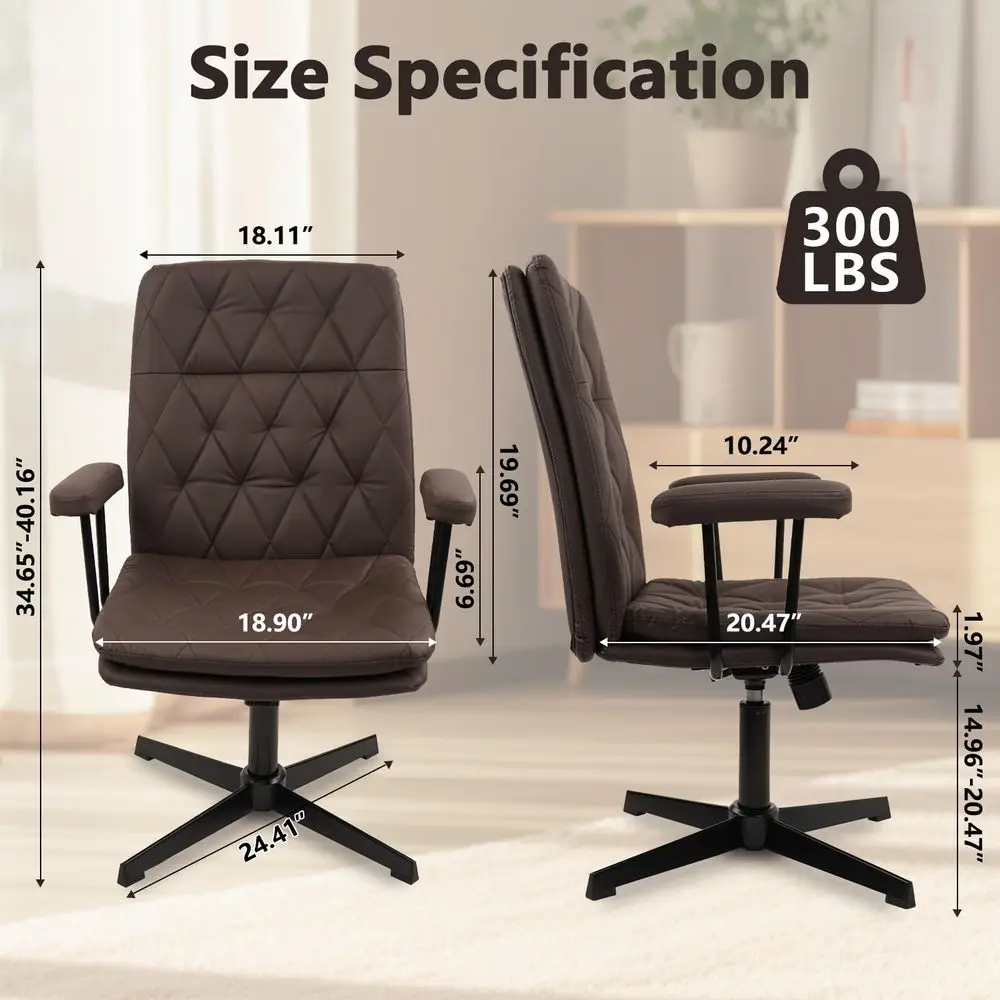 

Офисное кресло без колесиков, кожаное кресло для рабочего стола с перекрестными ножками и подлокотниками, современное компьютерное кресло с перекрестными ножками, регулируемое по высоте, со средней высотой спинки